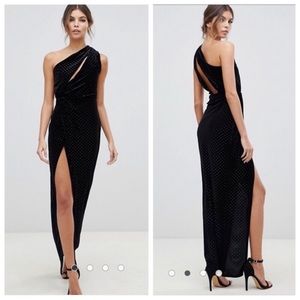 ASOS velvet one-shoulder sparkle cutout dress